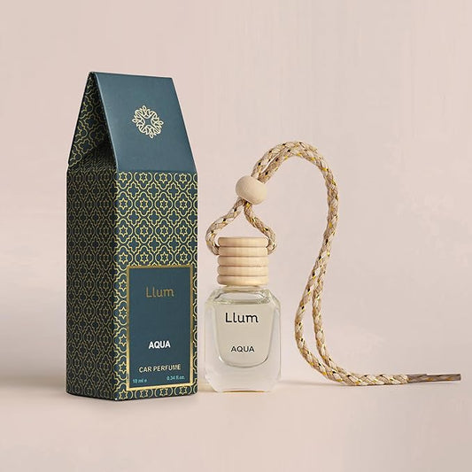 Llum Aqua Hanging Car Air Freshener – Luxury Automotive Perfume Diffuser 10ml (0.34 fl oz), Long-Lasting Fragrance, Alcohol-Free Non-Toxic Car Scent, Glass Bottle With Wood Cap & AC Vent Clip