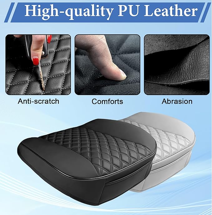2PCS Leather Car Seat Cover, Front Bottom Seat Cushion Cover, Car Seat Cover, Front PU Leather Seat Covers, Anti-Slip and Wrap Around The Bottom with Storage Pocket Suitable for Most Vehicles (Grey)