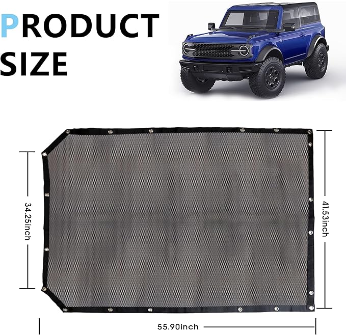 sukemichi 2 Door Sunshade for Ford Bronco,Mesh Sun Shade Bikini Top Cover Bimini Top for Ford Bronco Accessories 2021 2022 2023 2024 2025 2026 2 Door - Blocks UV, Wind, Noise(Black)