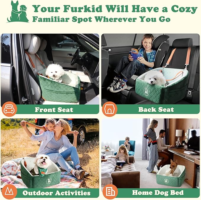 Dog Car Seat for Small & Medium Dogs - Crash-Protective, Non-Slip, Protects Car Interior, Detachable & Washable