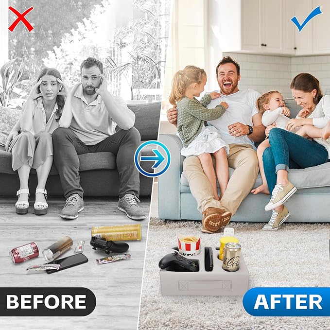 G GOOD GAIN Couch Cup Holder Pillow-Sofa Cup Holder Cozy Buddy | Bed Drink Caddy Holds Tablet, Remote, Snacks | Waterproof Anti-Spill Sofa Beverage Tray for Car, Beach, Picnic, Boat, RV(Light PUGrey)