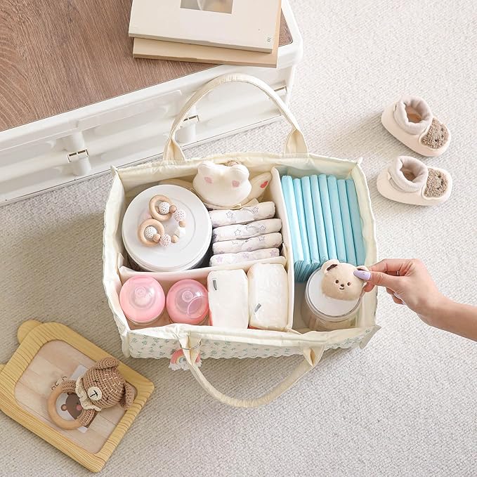 Diaper Caddy Organizer,Cute Floral Nursery Storage Basket,Soft Portable Changing Table Car Caddy Organizer Gift (Blue Floral)