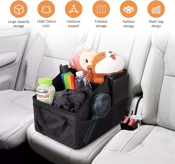 Car Seat Organizer, Backseat Car Organizer, Collapsible Organizers and Storage with Handles and Mesh Pockets, Fit for Front/Rear Consoles Back Seats (Black)