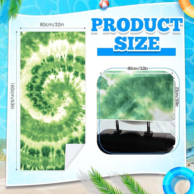Hahafelt 2 Pack Car Seat Towel Covers with Storage Bag 63 x 32 Inch Athletic Running Towel Seat Sweat Washable Non Slip Cover Gift for Car Outdoor Sport Activities (Green Tie Dye)