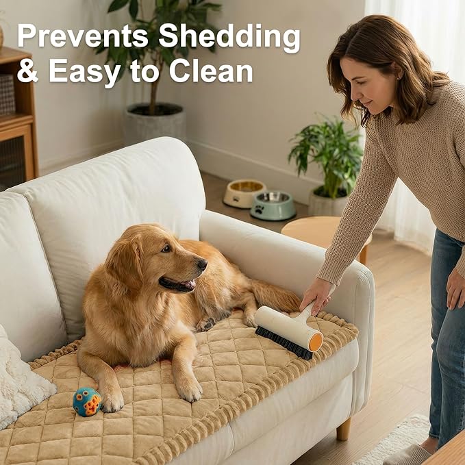 Smiry Fuzzy Couch Cover for Dogs, Non Slip Washable Pet Sofa Cover, Scratch Proof Hair Resistant Plush Sofa Slipcover, Pet Friendly Couch Cushion Protector for Cat, Camel, 27.6" x 70.9"