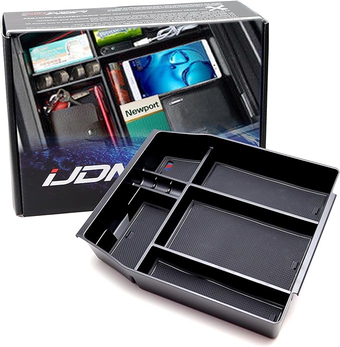iJDMTOY Exact Fit Center Console Organizer Compartment Box w/Inside Mats Compatible With 2015-20 13th Gen Ford F-150