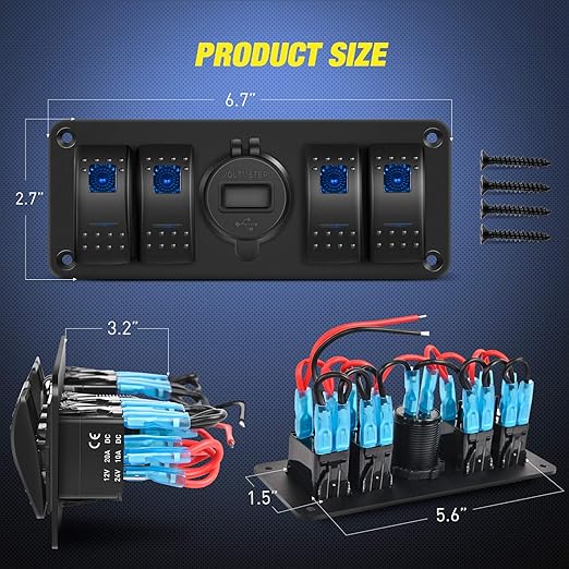 Nilight 4 Gang Rocker Switch Panel with QC3.0 Dual USB Charger Voltmeter Waterproof and Night Glow Stickers 12V-24V DC for Cars Trucks Boats RV
