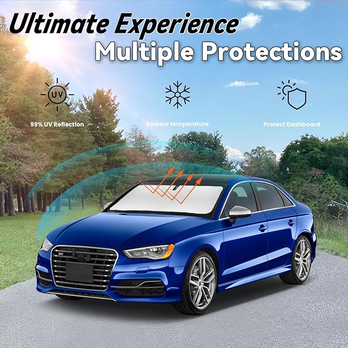 Windshield Sun Shade for Audi A3 2026 2025-2022, Car Front Window Sunshade with 240T Sun Visor Protector Blocks UV Rays Heat Sun Shield Accessories
