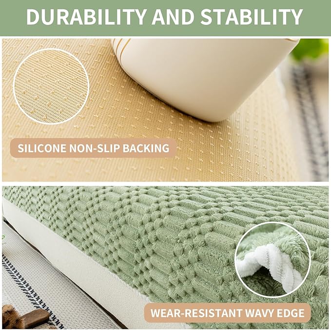 Plush Warm Sofa Covers Washable, Funny Fuzzy Couch Cover for Dogs Washable, Non-Slip Couch Covers for Loveseat, Soft Sofa Slipcover for Pet & Kid(1PC, Green, 36"×71", 2-3 Seater)