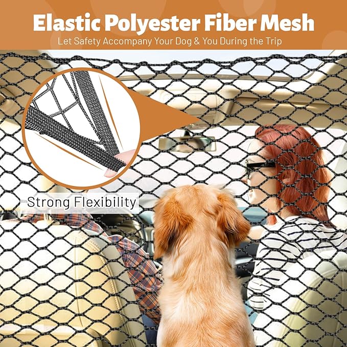 Dog Car Barrier, Dog Barrier for Car Dog Car Divider Back Seat Barrier, Dog Barrier for SUV Car Pet Barrier, 51’’*35’’ Car Divider for Dogs Car Net for Dogs (About 51’’*35’’)