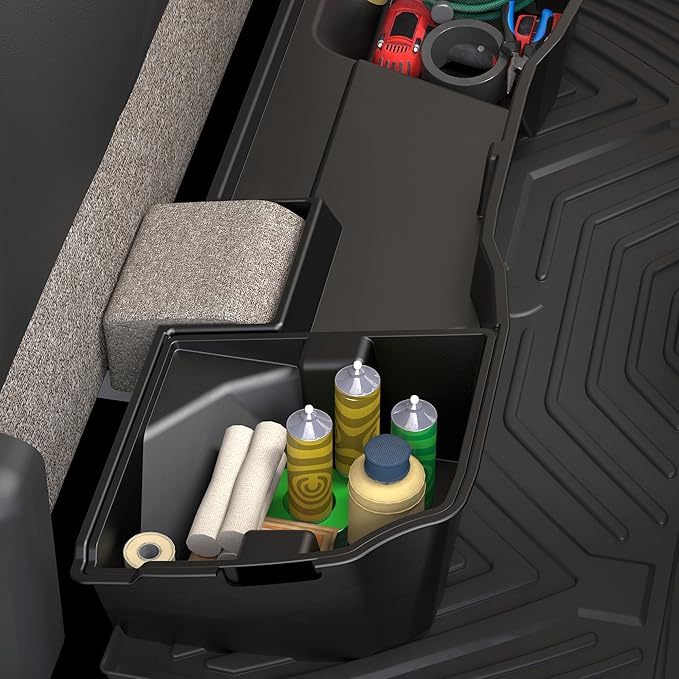 oEdRo Upgraded Rear Under Seat Storage Box Compatible with 2014-2018 Chevy Silverado/GMC Sierra 1500 Double Cab, 19 Silverado LD/Sierra Limited; 2015-2019 2500HD/3500HD - 2-in-1 Max Organizer