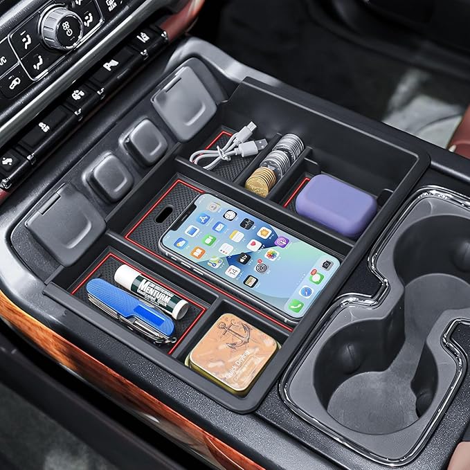 EDBETOS Console Organizer Compatible with 2014-2018 Chevy Silverado/GMC Sierra 1500 and 2015-2019 Silverado/Sierra 2500HD/3500HD Accessories Compartment Insert Tray - Full Console w/Bucket Seats ONLY