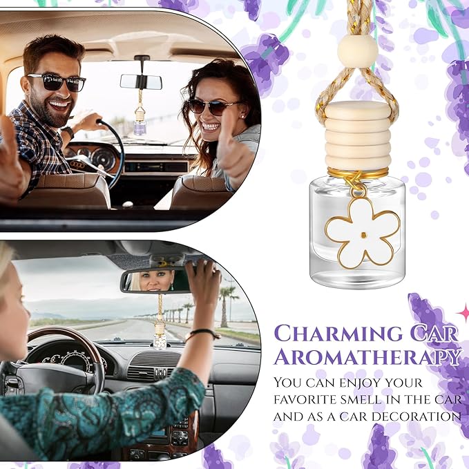Siifert 2 Sets Hanging Car Air Freshener and Essential Oil Diffuser, Car Air Freshener Daisy Essential Oil Diffuser Long Lasting Automobile Aromatherapy(White,Lavender)