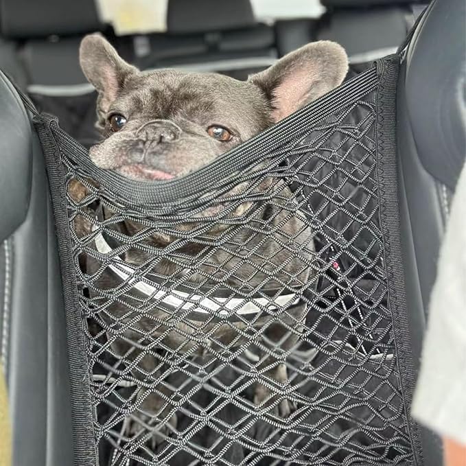 Dog Car Net Barrier Pet Barrier with Auto Safety Mesh Organizer Stretchable Storage Bag Universal for Cars, SUVs -Easy Install (M-for Car)