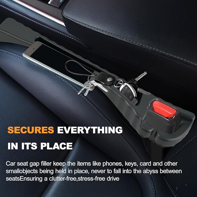 PARAROSE 2PCS Car Seat Gap Filler, Seat Gap Filler for Cars SUV Trucks, Car Essentials, Effectively Prevent Things from Falling Off (Universal, Black)
