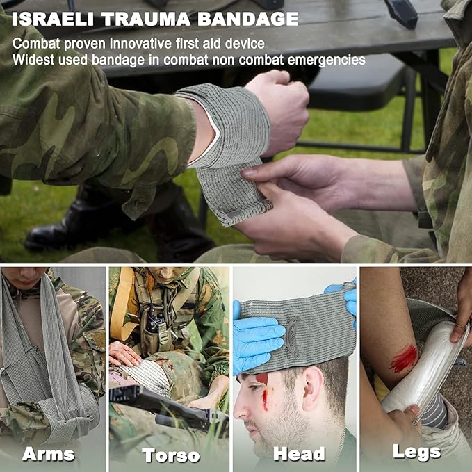 Israeli Emergency Bandage, 6" 4Pack Compression Bandage, Trauma Wound Dressing, Sterile Vacuum Sealed Packaging for Bleeding Control, Medical Trauma Kit, Combat Tactical First Aid IFAK Supplies