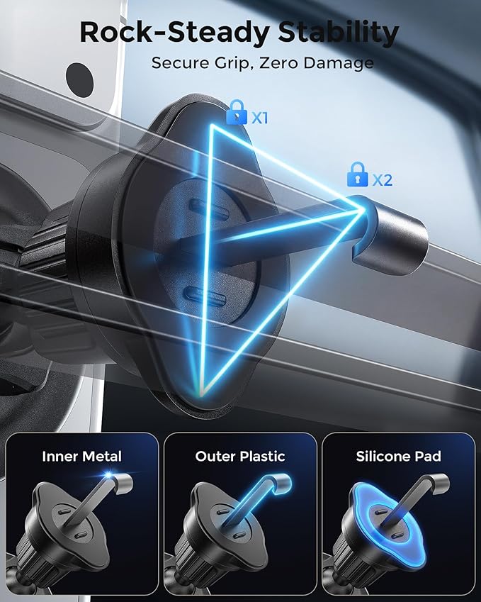 Estbuc 2-in-1 15W Magsafe Car Mount Charger, Magnetic Wireless Car Charger, 360° Dashboard & Air Vent Phone Mount, Phone Holders for Your Car, Car Accessories for Men Women for iPhone 17-12