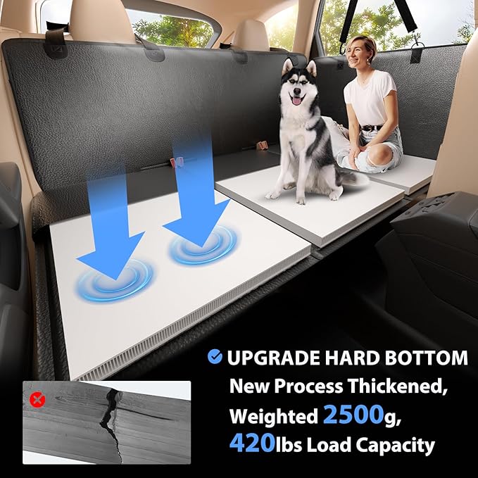 Back Seat Extender for Dogs-Large Space, Hard Bottom Dog Car Seat Cover for Back Seat Hold 420lb, Anti-scratch Backseat Extender for Dogs,Waterproof Dog Hammock for Car, SUV, Truck, All Black
