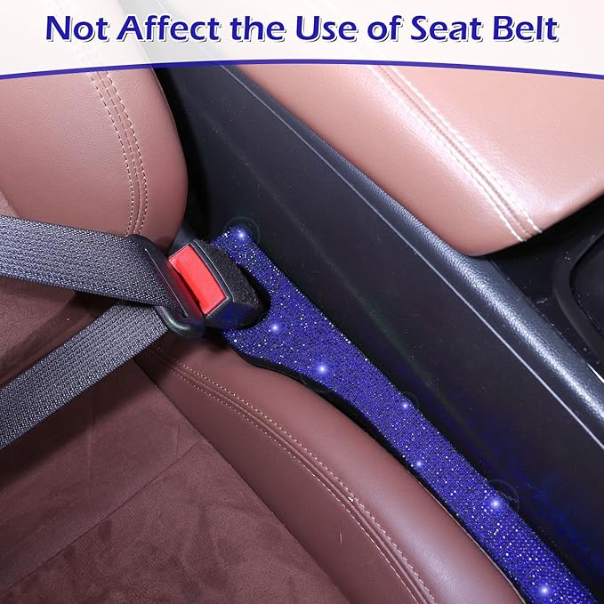Briwill Bling Blue Car Seat Gap Filler 2 Pack Handmade Crystal Rhinestone Diamond Blue Gap Filler for Car SUV Truck Blue Bling Car Accessories for Women(Blue)