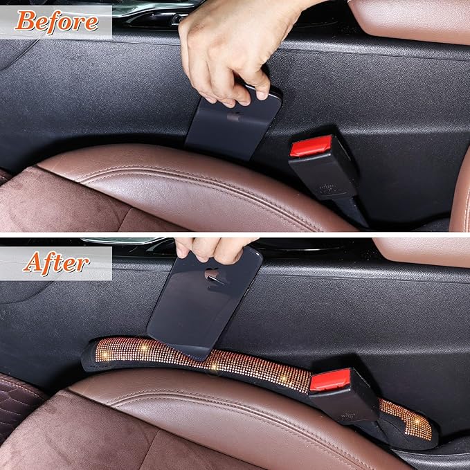 ToBeQueen Orange Seat Gap Filler, Handmade Crystal Diamond Rhinestone Orange Bling Car Accessories for Women, Universal Fit for Car SUV Truck(Orange)