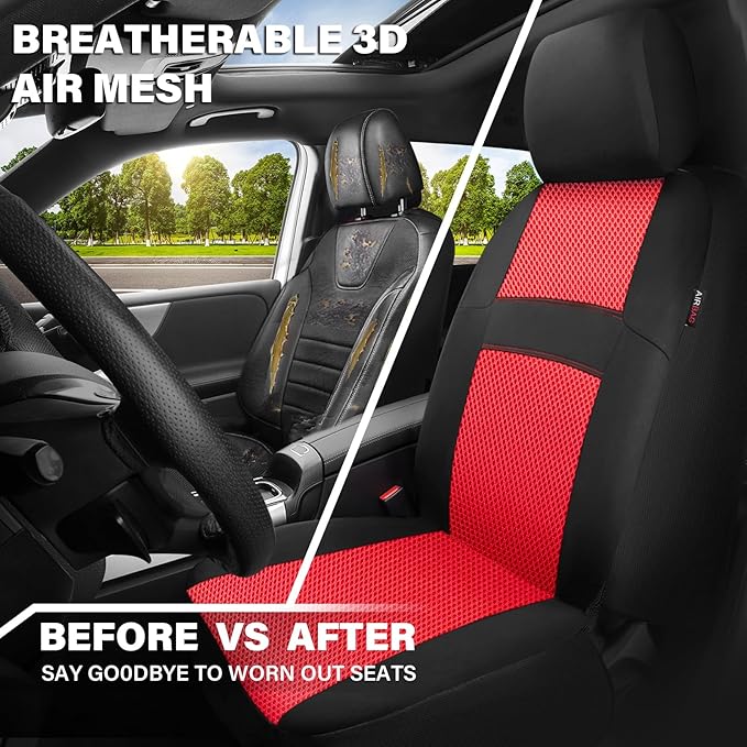 CAR PASS Car Seat Covers Front Seats Only, 3D Air Mesh Car Seat Cover with 5mm Composite Sponge Inside,Airbag Compatible Universal Fit for SUV,Vans,sedans, Trucks, Automotive Interior Covers(Black Red