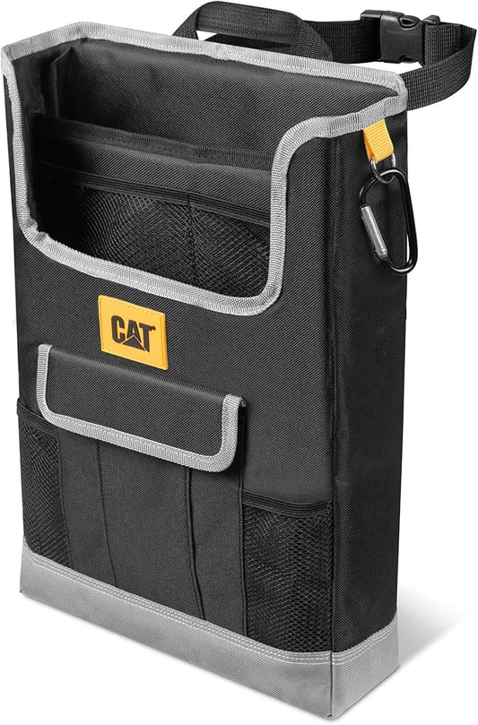 CAT® Car Front Seat Organizer Storage - Automotive Adjustable Straps Durable Multipurpose Work Truck Organizer for Front or Backseat for All Autos - Extra Storage for Tools and More - Black