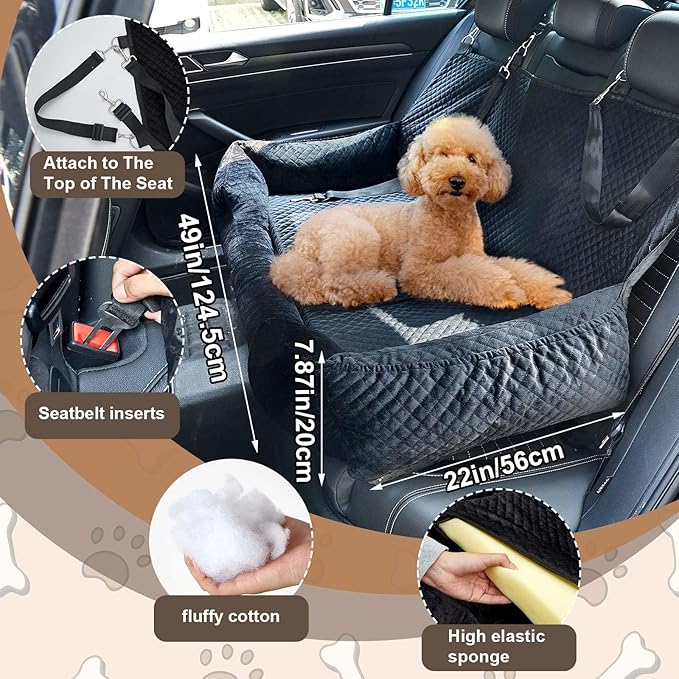 Suzile Dog Car Seat Bed for Large Under 100lbs Dogs Fully Detachable and Washable Car Bed with Safety Tethers Comfortable Dog Protector for Home Travel Camping, 49'' x 22" (Black)