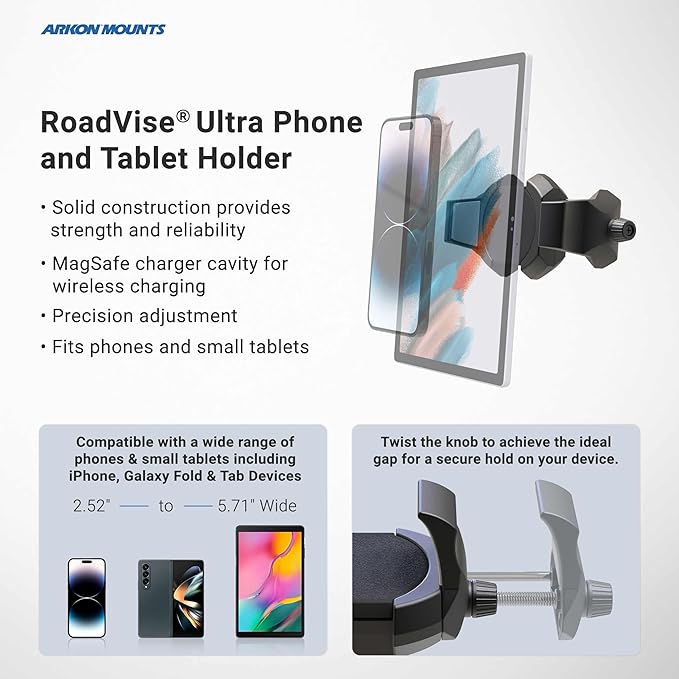 ARKON Mounts KNRM2XAMPS RoadVise Ultra Car Dash Console Wall or Flat Surface AMPS Drill Base Phone or Tablet Mount