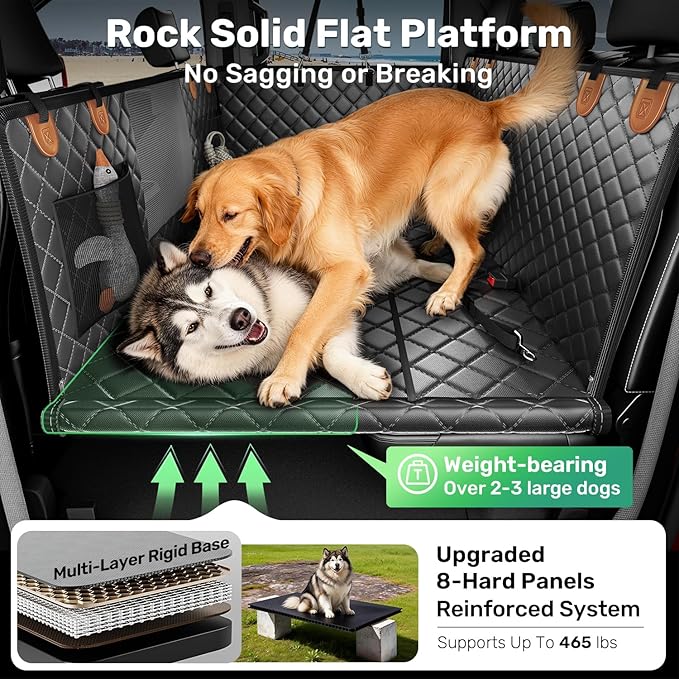 Zanch Heavy-Duty Dog Truck Seat Cover, Flat Solid Back Seat Extender for Multi Large Dogs, Hard-Base Supports 450 lb, Waterproof Hammock Protector, XL for Full-Size Crew Cab Trucks & SUVs, Orange