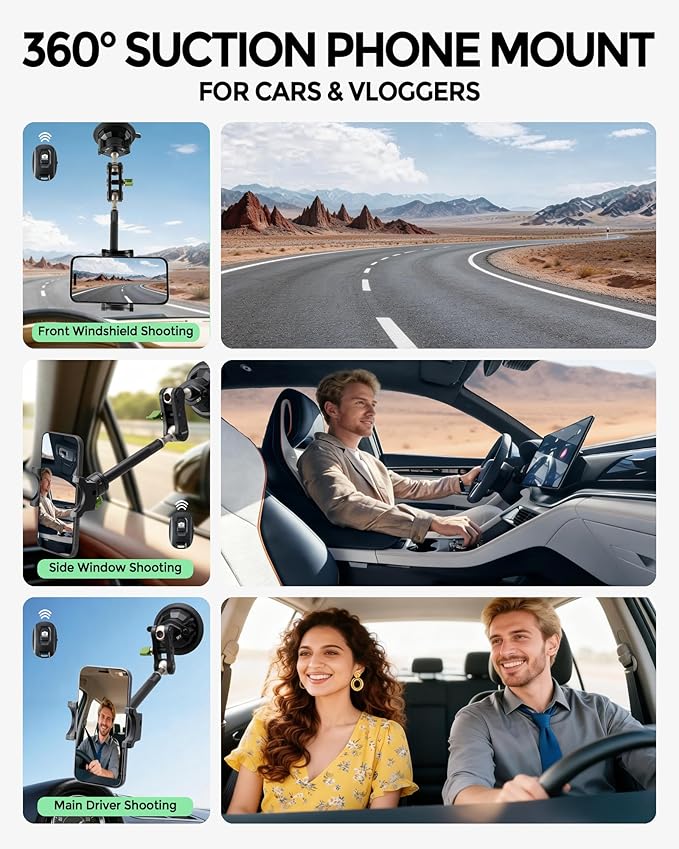 leepiya Phone Mount for car, 360° Adjustable Dashboard Windshield Car Phone Holder Mount, Ultra-Durable Metal,car Mount for Camera vlogging, Car Phone Mount for iPhone Samsung All Smartphones