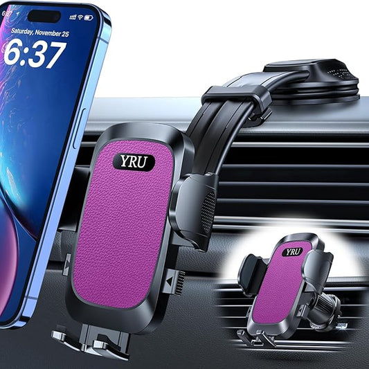 YRU [2026 Ultimate Car Phone Holder Mount [Bendable & Adjustable Aluminum Arm] Cell Phone Holder for Car Dashboard Windshield Phone Stand for iPhone 17 16 15 14 Pro Max Samsung Pickup Truck, Rose Red