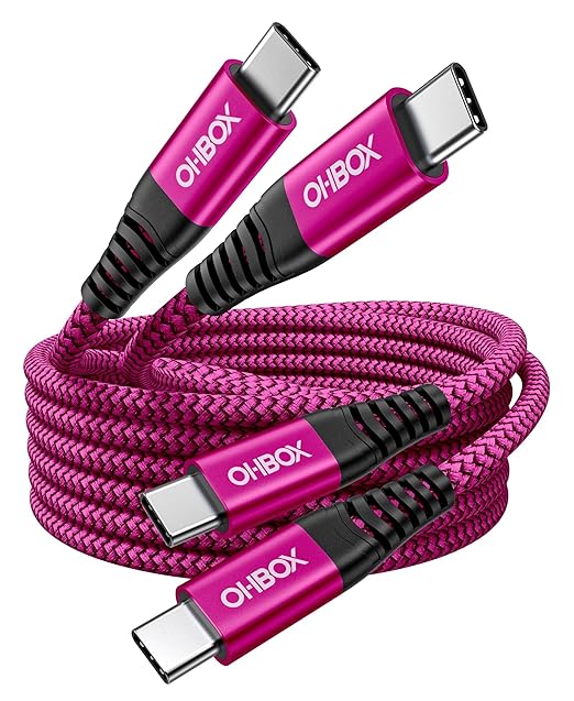USB C to USB C Cable 60W [2Pack 3FT], USB C Fast Charging Cable for Car Durable Braided iPhone USB Type C Cable USBC to USBC Cord for iPhone 17/16/15/Pro Max/Plus, Samsung Galaxy S23 and More-Rose Red