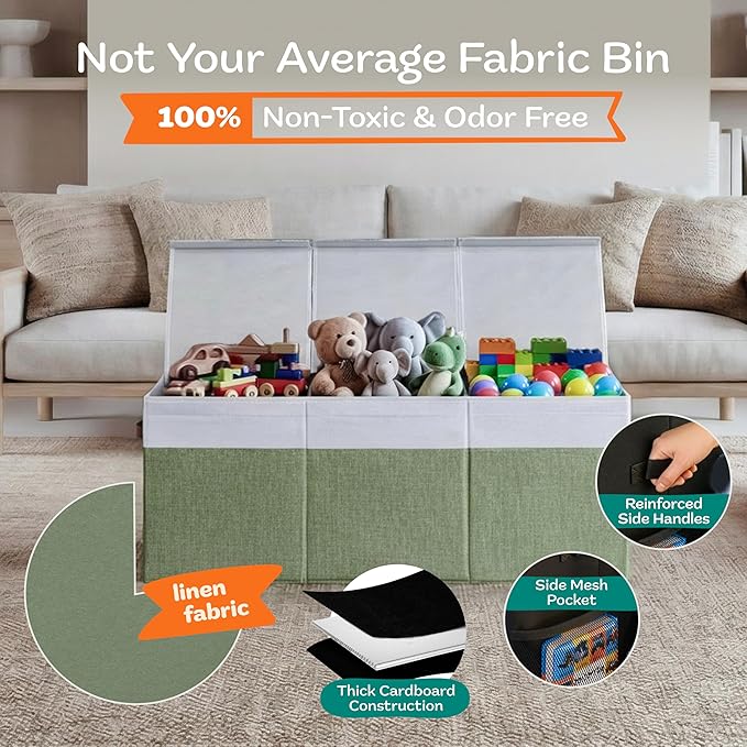 Extra Large Toy Storage Organizer with Lid - Sturdy, Collapsible Toy Chest Storage Box Design - Toys Bin with Dividers for Kids, Nursery, Bedroom, Playroom 37"x16"x14"