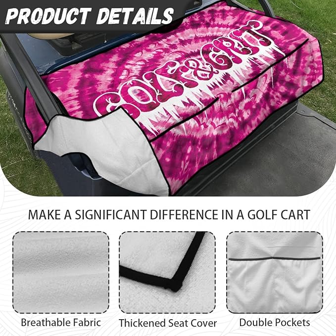 Universal Golf Cart Seat Cover with 4 Pockets Soft Golf Cart Seat Towel Blanket Fits 2-Seat Golf Carts