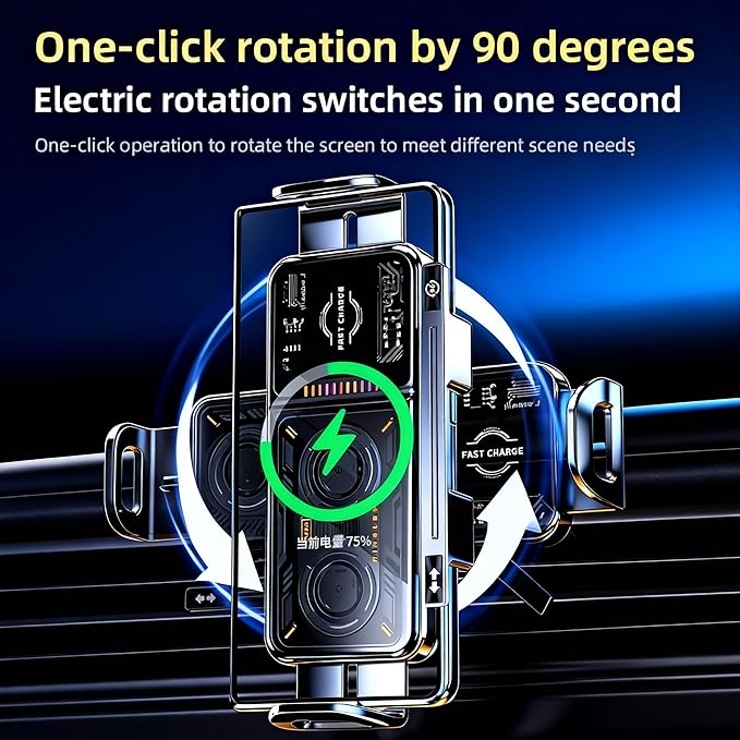 Wireless Car Charger, 2026 Upgrade 15W Fast Charging with LED Light Auto Clamping Phone Holder for iPhone 16/15/14/13 Mini Pro Max, Samsung Galaxy S25 Ultra, S24/S23 etc (Black)