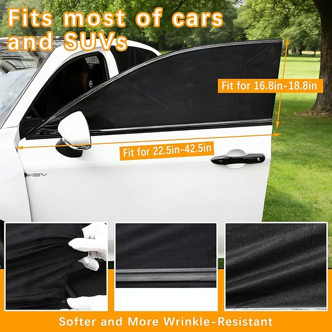 2 Pack Front Car Window Covers Car Window Shades Car Side Window Sun Shades, UV Protection Breathable Spandex Window Covers, Universal Fit Most (99%) of Cars(Medium 42.5"x18.8")