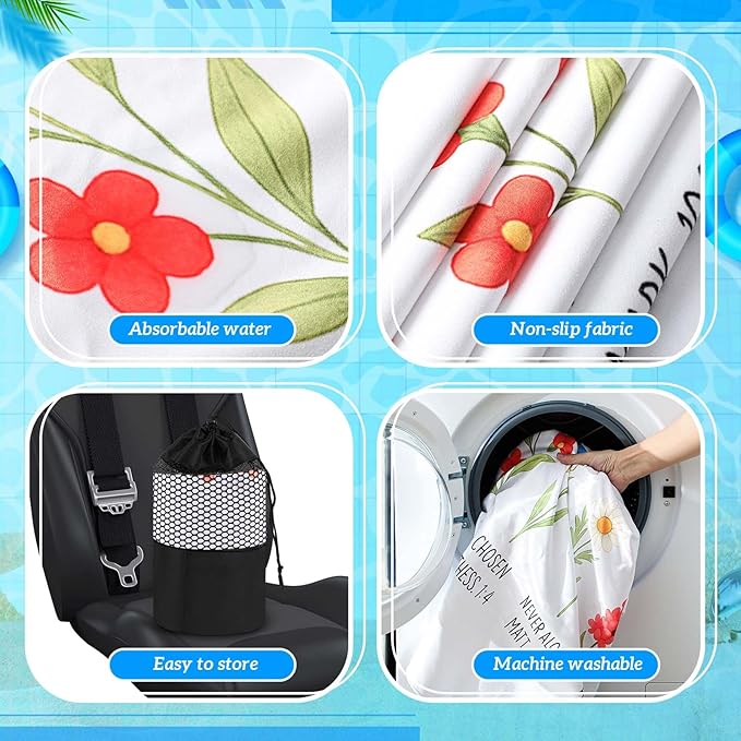 Hahafelt 2 Pack Car Seat Towel Covers with Storage Bag 63 x 32 Inch Athletic Running Towel Seat Sweat Washable Non Slip Cover Gift for Car Outdoor Sport Activities (Christian Floral)