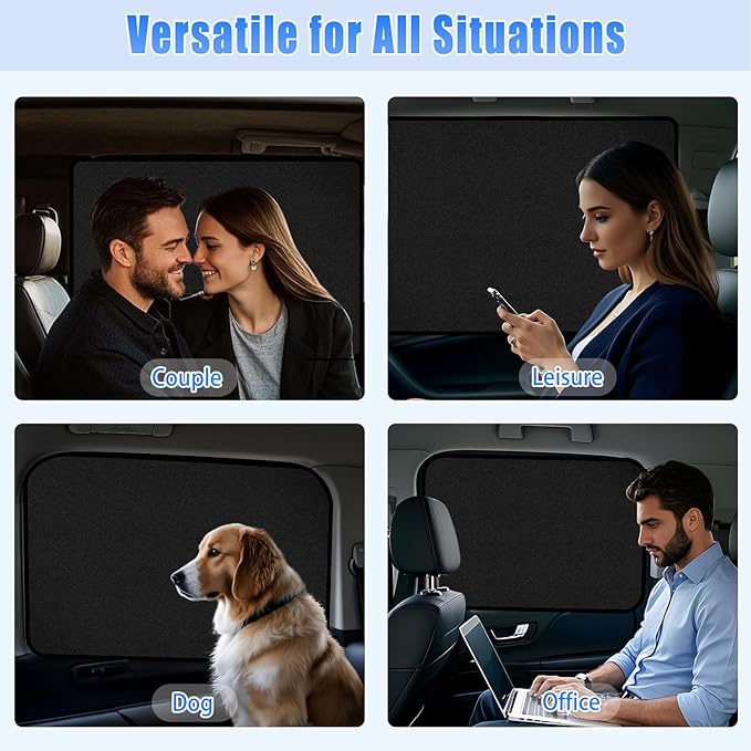 ZATOOTO Car Window Covers for Rear Side Window Curtains Suede Sun Shade for Privacy Blackout for UV Protection, Car Shades for Large Rear Window, 21.2×39.3in