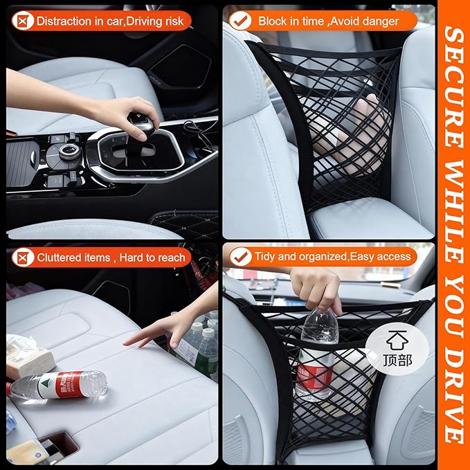 Car Net for Dogs, Dog Barrier for SUV Black 3-Layer Four-Sided Stretchable Dog Net for Car Back Seat with Storage Mesh – Easy Install, Pets Fits Most Cars & SUV