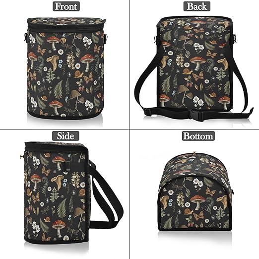 Mushrooms Car Trash Can Vintage Flower Butterfly Dragonfly Car Garbage Bag with Lid Hanging Waterproof Leak Proof Vehicle Storage Bin