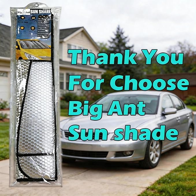 Big Ant Car Windshield Sunshade UV Ray Reflector Auto Window Sun Shade Visor Shield Cover, Keeps Vehicle Cool- Sliver (55" x 27.5")