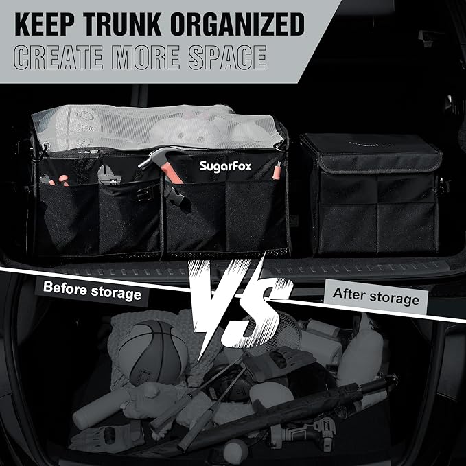 Car Trunk Organizer for SUV - 63L+26L Modular Storage, Heavy-Duty, Foldable Waterproof, Soft & Hard Covers, Non-Slip, Multi-Compartment, All Black M006