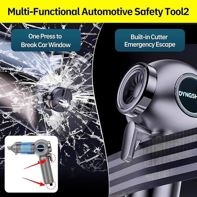 Handheld Car Vacuum Portable Cordless（Equipped with a one-touch window breaker and seatbelt cutter)25000Pa High-Power Suction Hand held Vacuum Cleaner & Air Duster for Car Cleaning (（silver gray）)