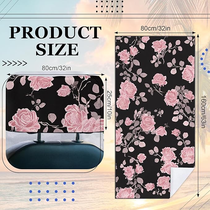 2 Pack Car Towel Seat Covers with Storage Bag, Multifunctional Towel for Gym Outdoor Sport, Picnic, Beach, Pet Dog Travel,Non-Slip Washable Car Seat Protector (Pink Flower)