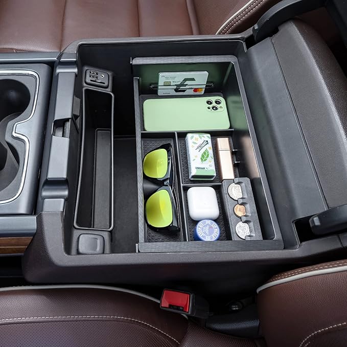 JKCOVER Compatible with Chevy Silverado/GMC Sierra 2014-2018 and Chevy Tahoe Suburban/GMC Yukon 2015-2020 Center Console Organizer Tray Accessories-Full Console w/Bucket Seats ONLY - (Black Trim)