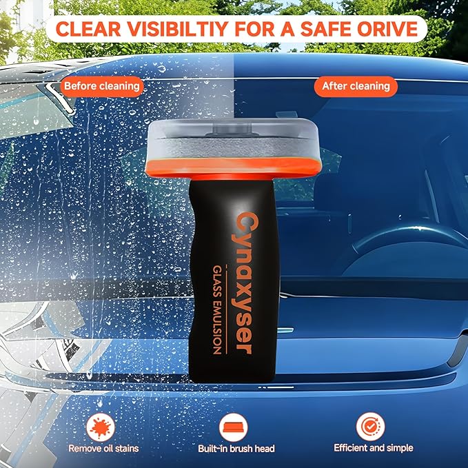 Car Windshield Cleaner with Glass Emulsion – 2pcs Oil Film Remover for Car Windows, Removes Grease, Stains & Haze for Crystal Clear Vision, Lightweight & Easy Grip Design