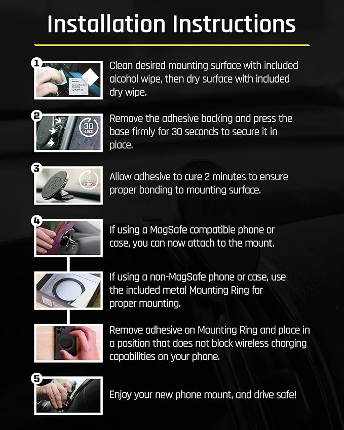 Mob Armor Slim Mount MS - Magsafe Car Mount, Magnetic Cell Phone Holder, MagSafe Car Accessories for Women & Men, Compatible with iPhones & Androids - Sleek, Industries Strongest Pull Force - Black