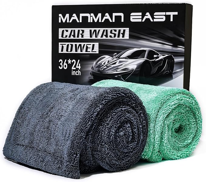 2-Pack1200 GSM Car Drying Towels (24" x 36") Car Drying Towel Extra Large Ultra Absorbent Drying Towel for Cars and Trucks, Without Streaks, Scratches, or Water Spots (Gray-Green)