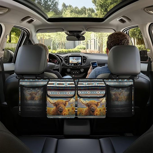 Hanging Car Trunk Organizer Aztec Cow Car Back Seat Storage Bag Auto Cargo Bag Collapsible Auto Interior Accessories for Sedans SUV Jeep Trucks MPV Van