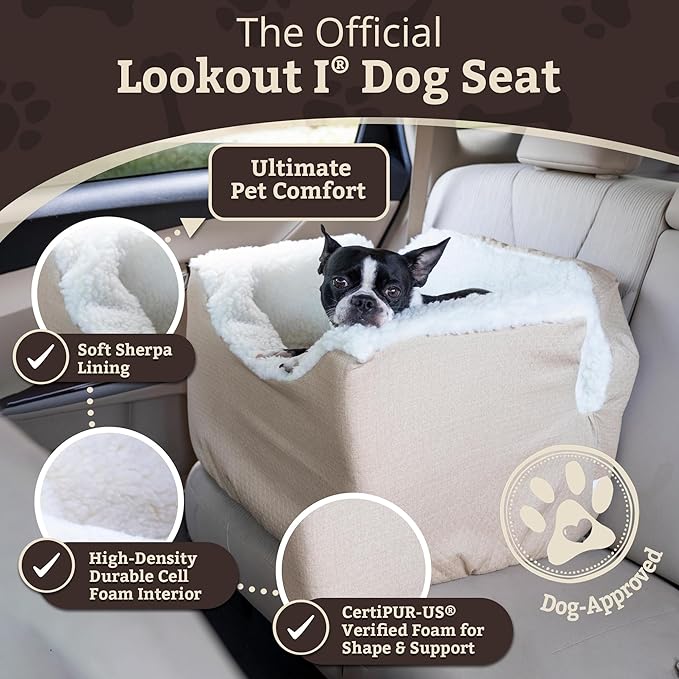 Snoozer Dog Car Seat: Lookout I Dog Booster Car Seat for Pets up to 18lbs, Helps Alleviate Travel Sickness & Fear for Dogs, Removable Washable Cover – Birch Diamond, Size Small